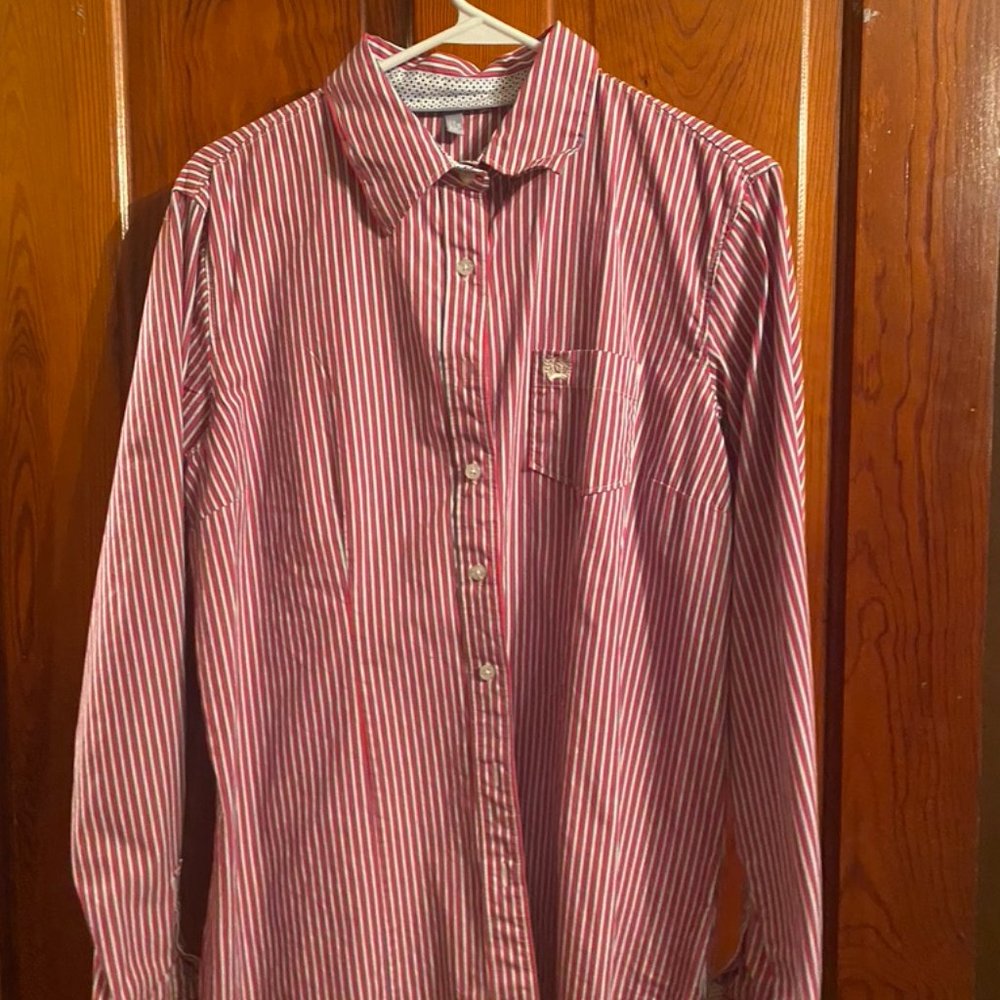 Cinch Women's Red and White Striped Button-Up